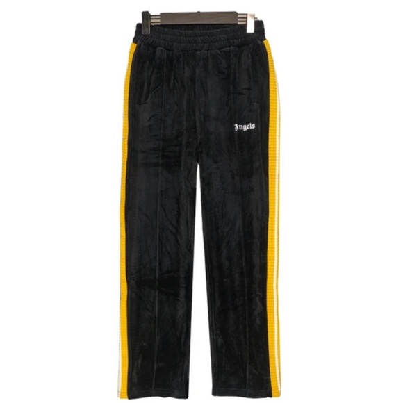 EUC Men’s Medium Palm Angles Chenille Straps Velvet Sweatpants In Black/Yellow - Picture 6 of 15